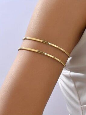 Arm Cuff for Women 18k Gold Plated Minimalist Arm Bangle Bracelet Silver